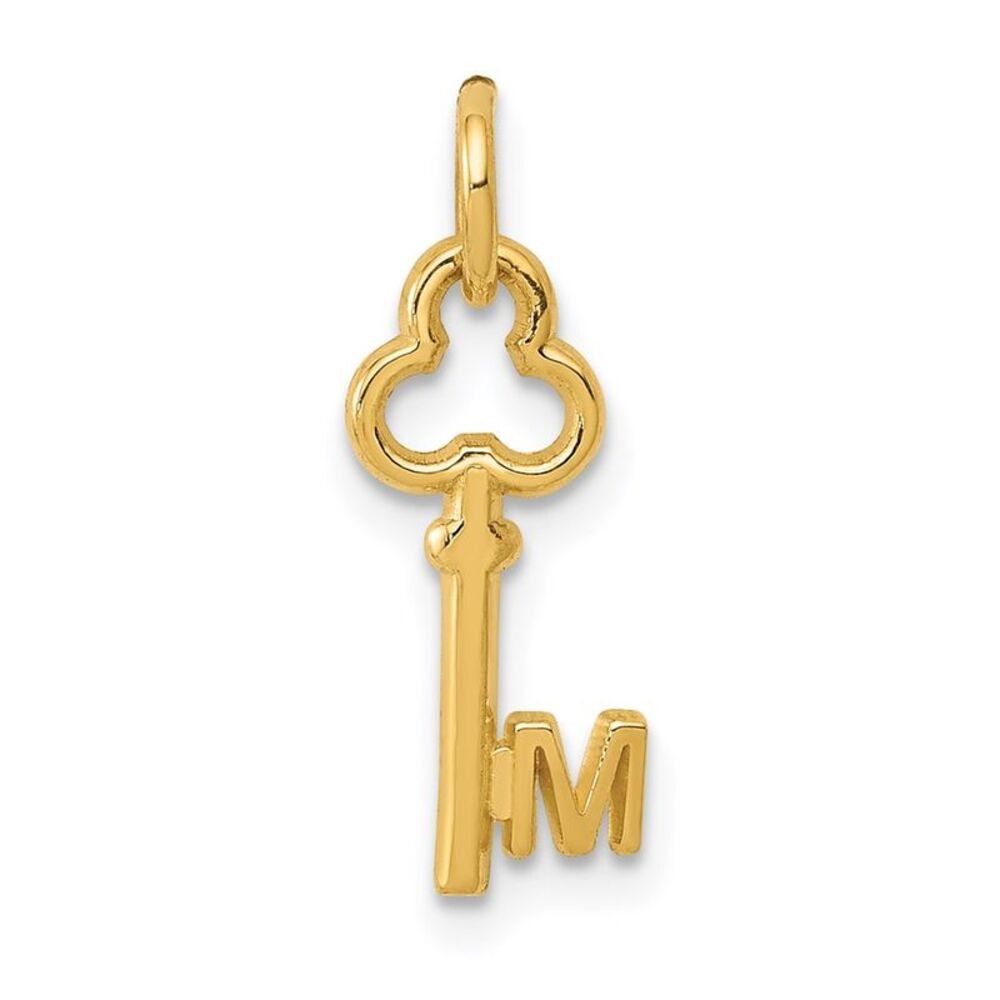 14k Yellow Gold, Hannah Collection, Mini Initial M Shamrock Key Charm